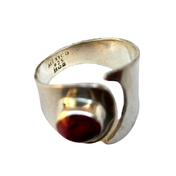 TAXCO Sterling Silver Red Jasper Cabochon Inlay Split Shank Band Sz 9 - Picture 8 of 10